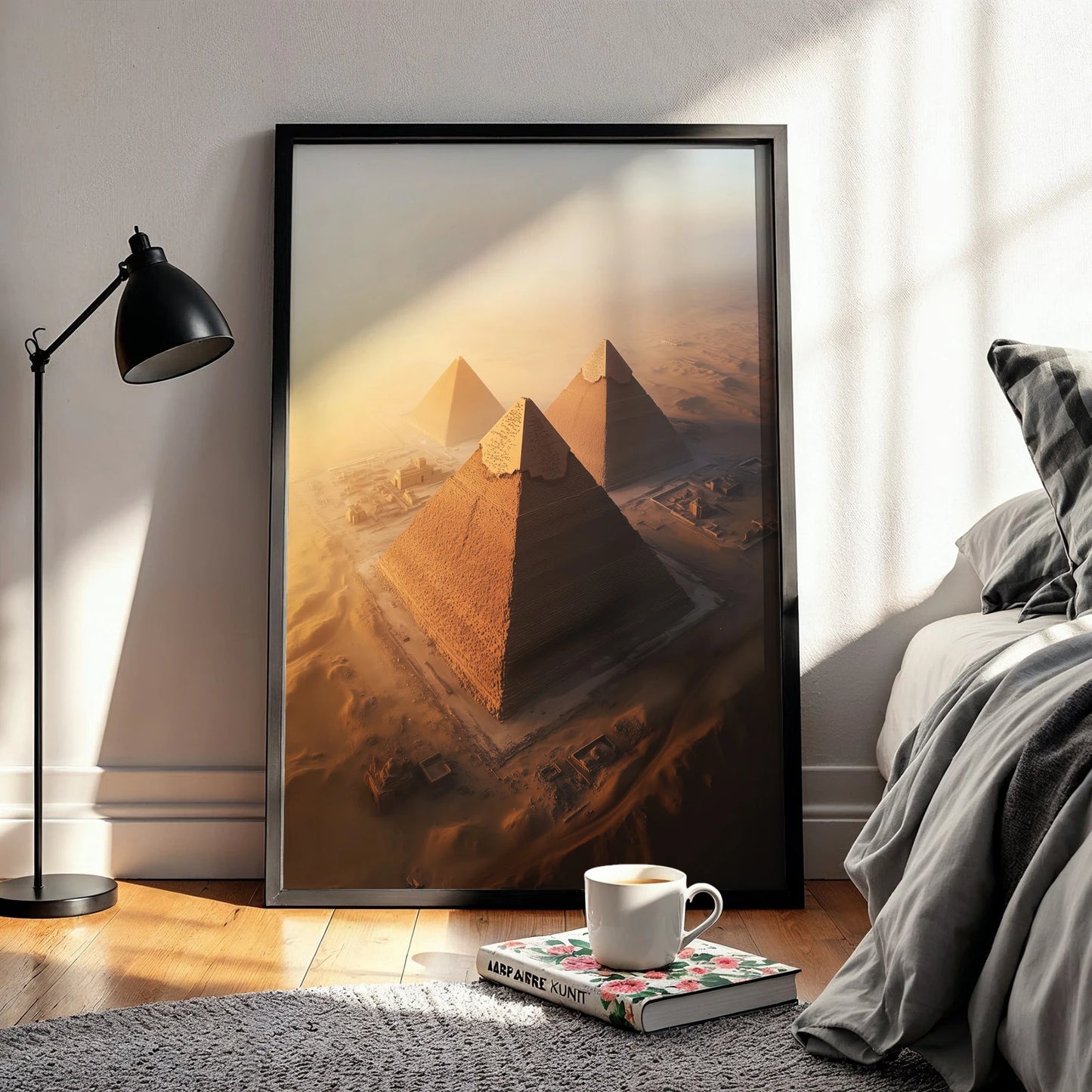 Close-up of Egyptian pyramids travel wall art capturing historical grandeur and desert ambiance.