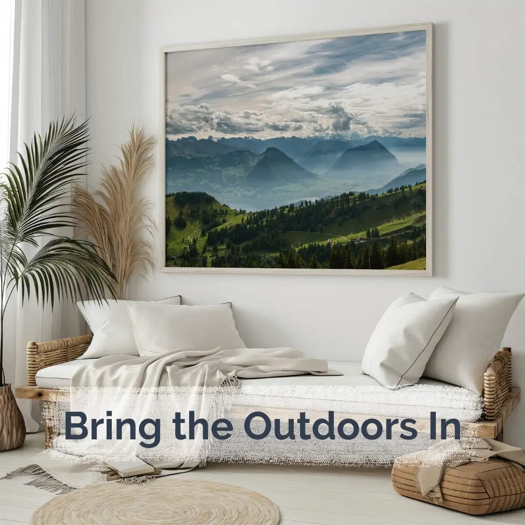 Large landscape wall art print of Irish mountains and forest in calming living space – Nature & Landscape Prints at Artspot