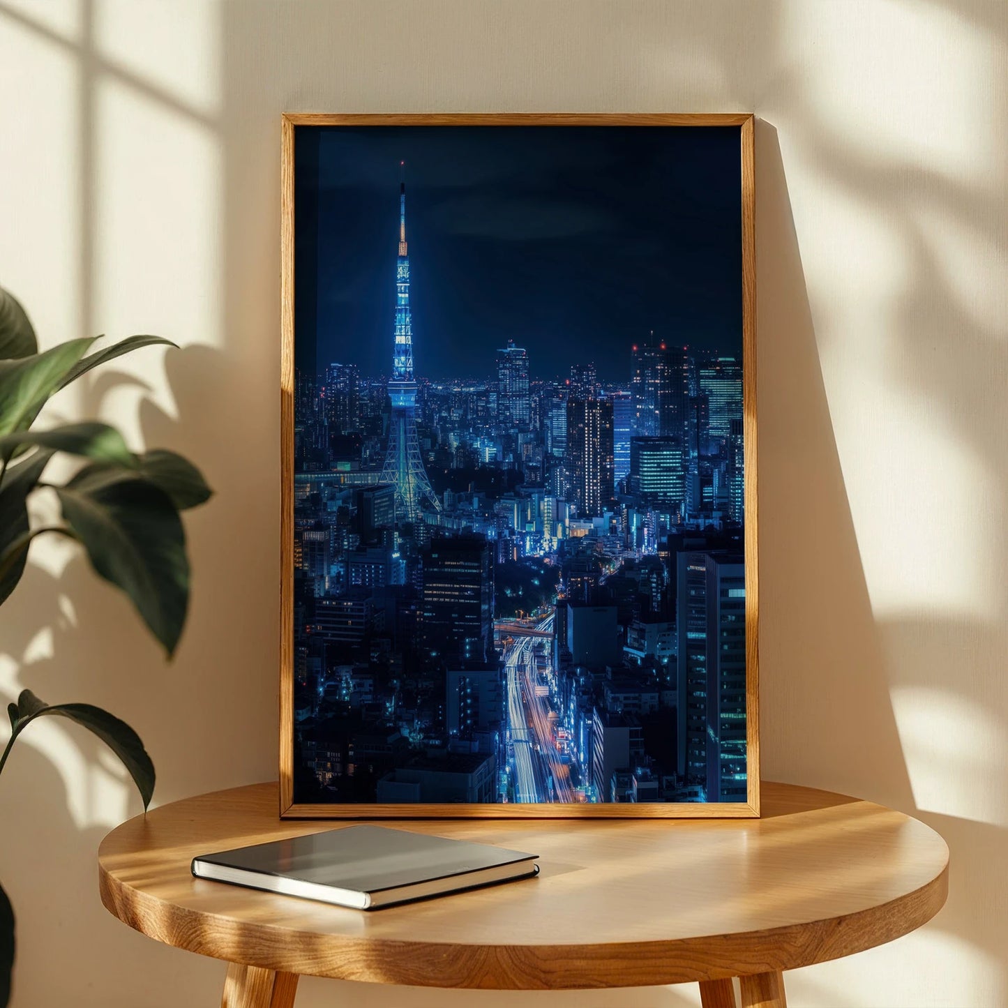 Vibrant aerial view of Tokyo at night with iconic tower, ideal for travel wall art enthusiasts.