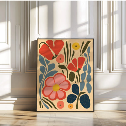 Large framd print abstract floral print ready to hang.