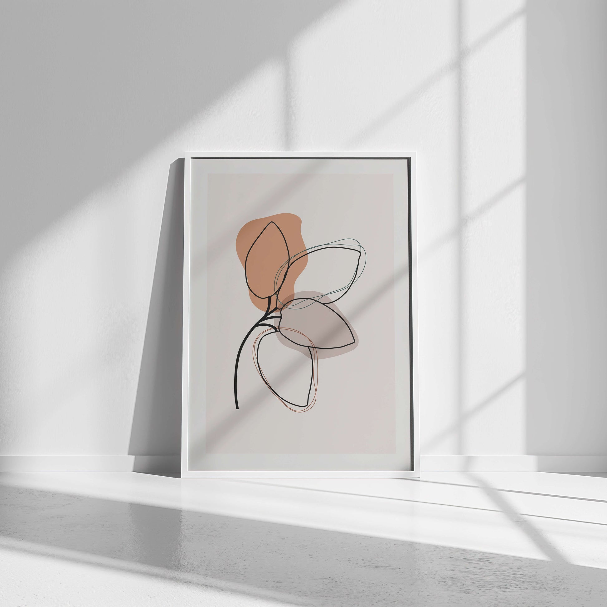 abstract leaf print white framed ready to hang