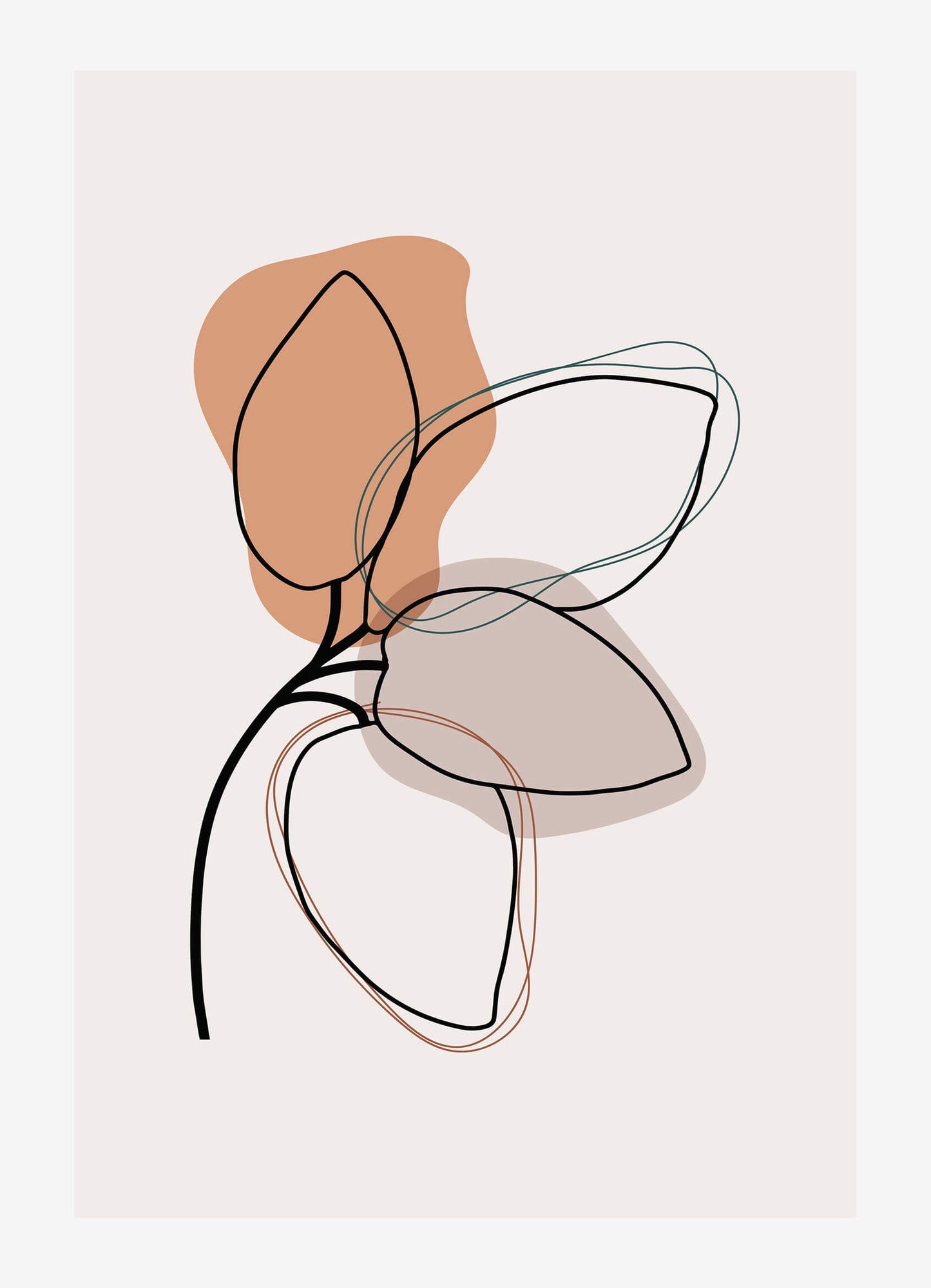 Minimalist leaf design with warm earthy tones and flowing outlines, ideal for modern wall decor.