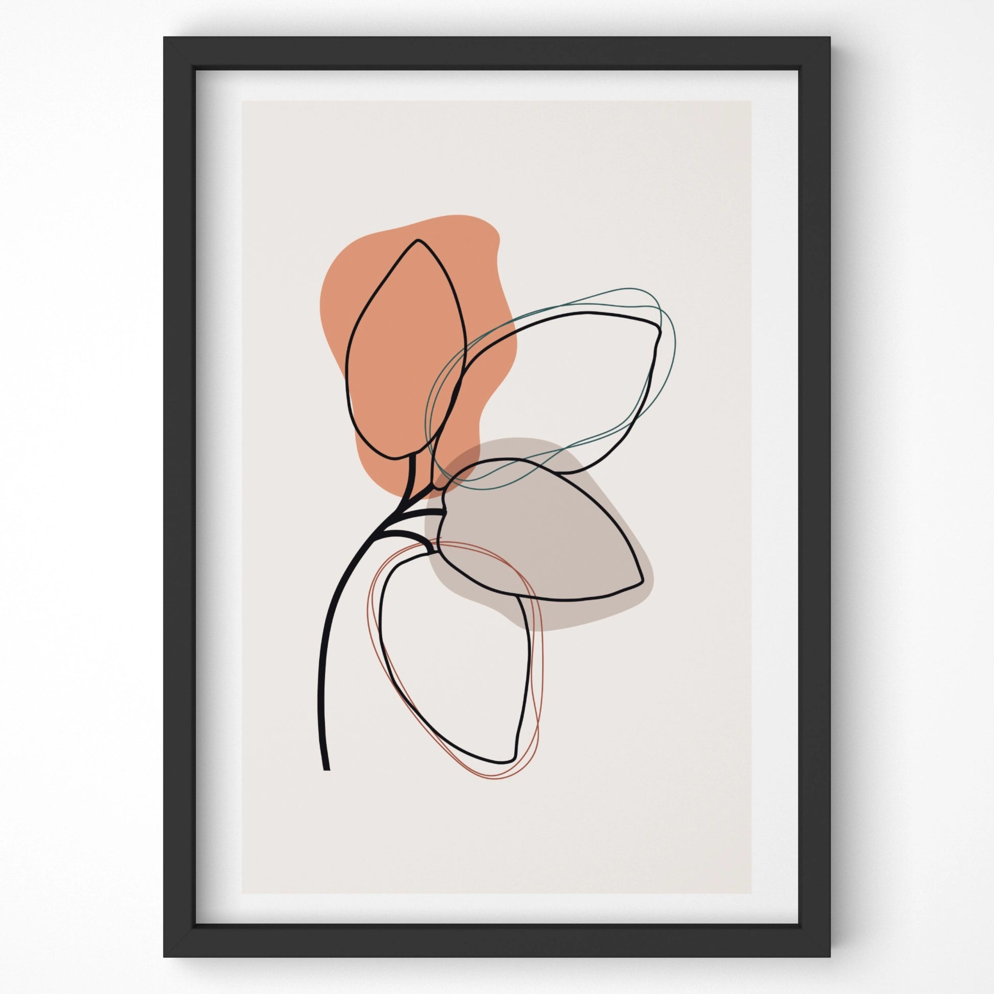 Minimalist leaf design with warm earthy tones and flowing outlines, ideal for modern wall decor.