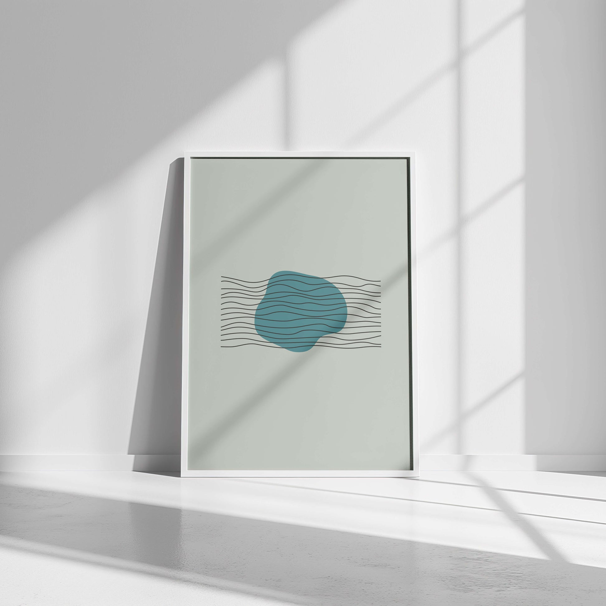 Aqua Harmony Print ready to hang, framed with clean lines and minimalist teal abstract art