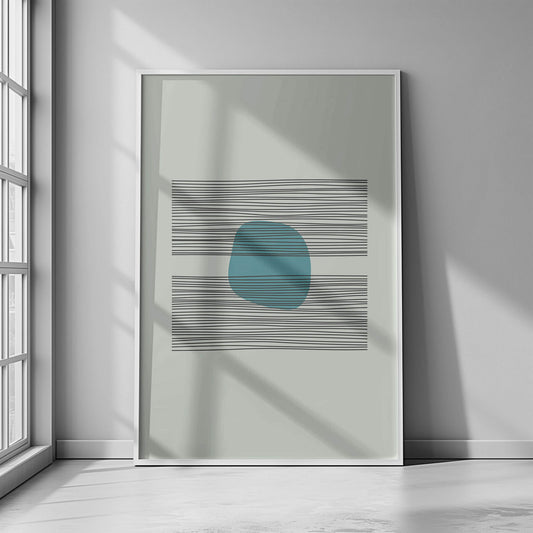 Azure Balance Print in a sleek white frame, positioned near a large window with soft natural light