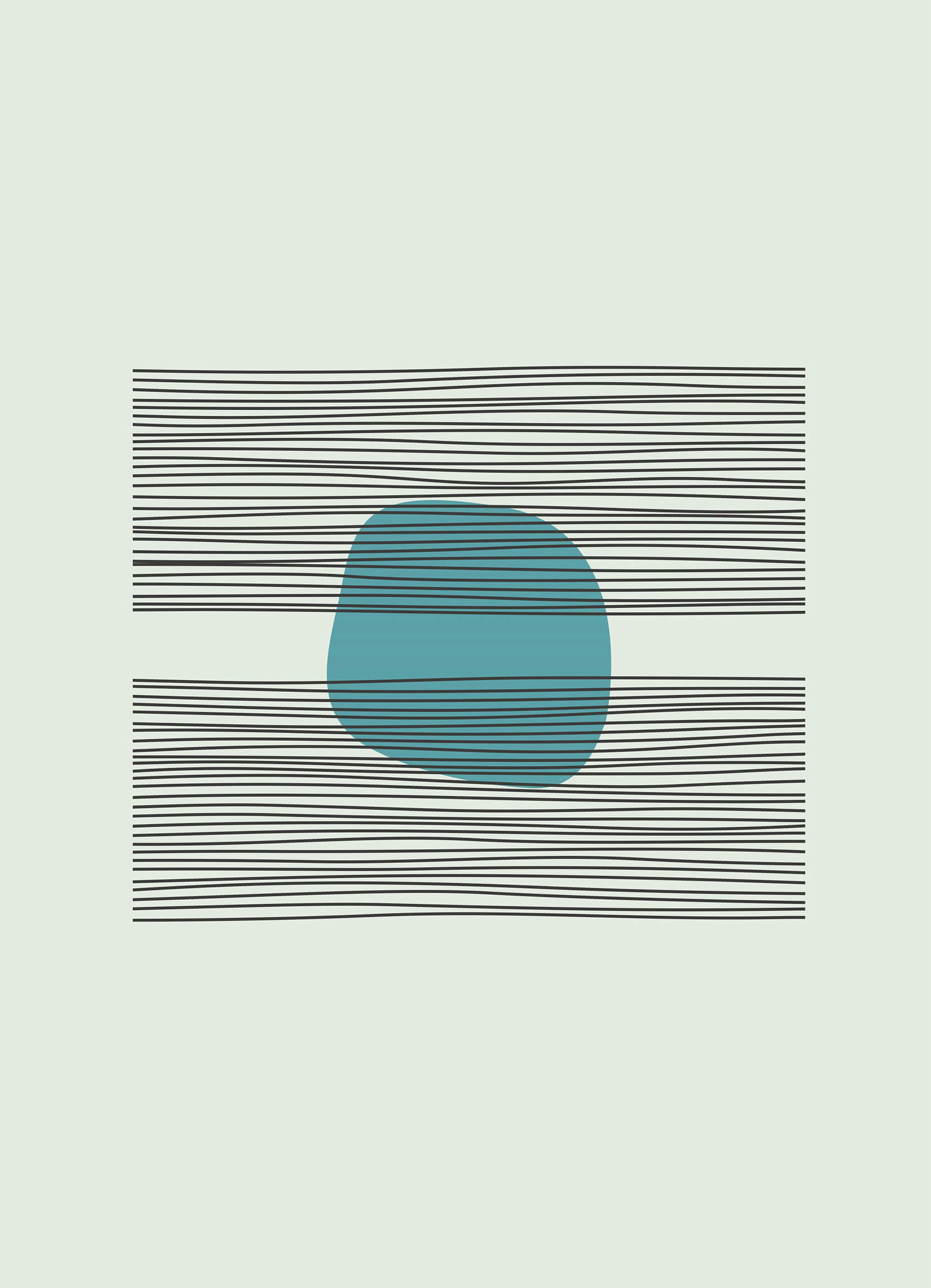 Azure Balance Print featuring a teal abstract shape between fine black horizontal lines on a light background