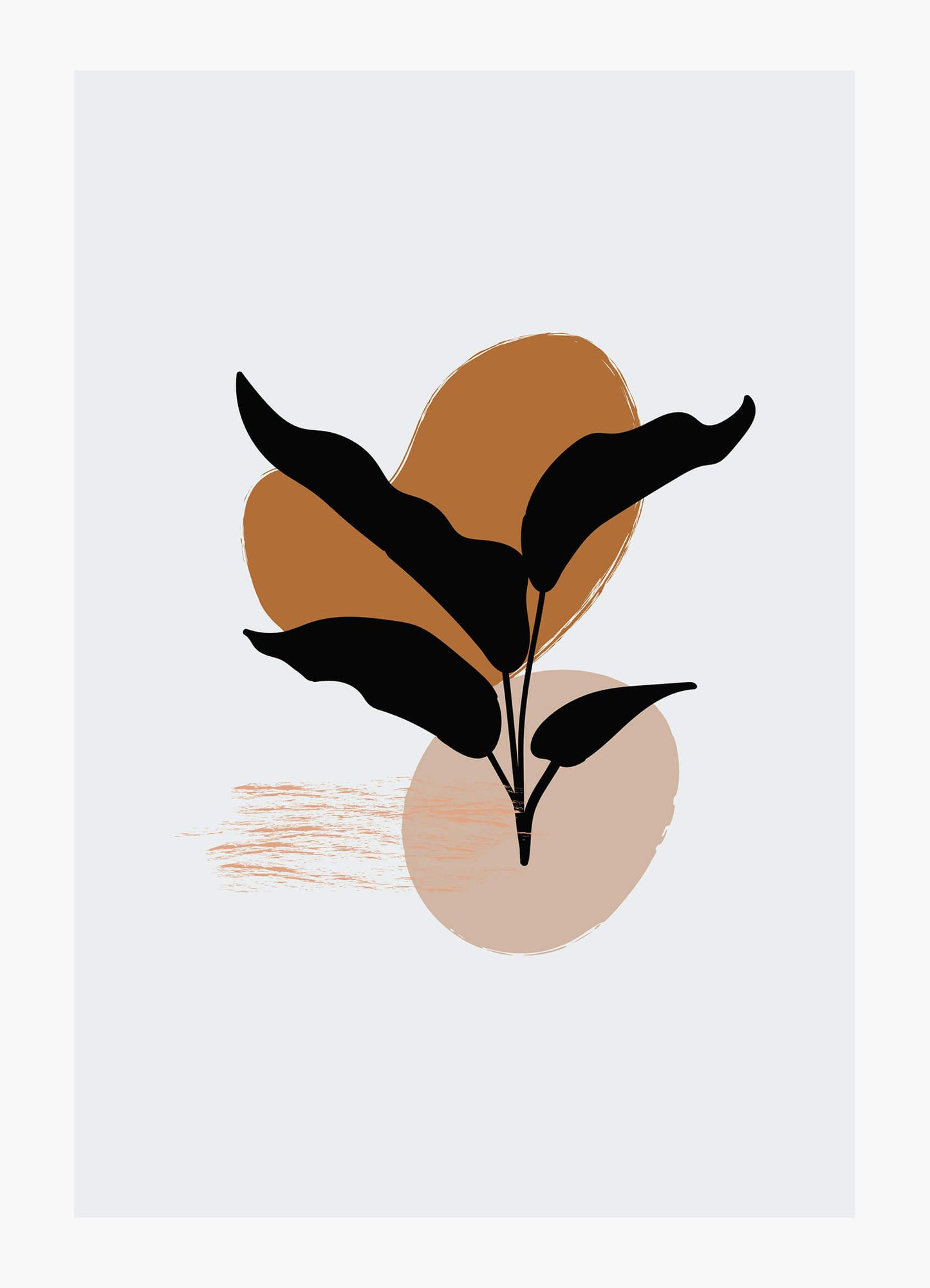 Black leaf abstract art with earthy tones, featuring bold shapes on a light background, ideal for modern decor.
