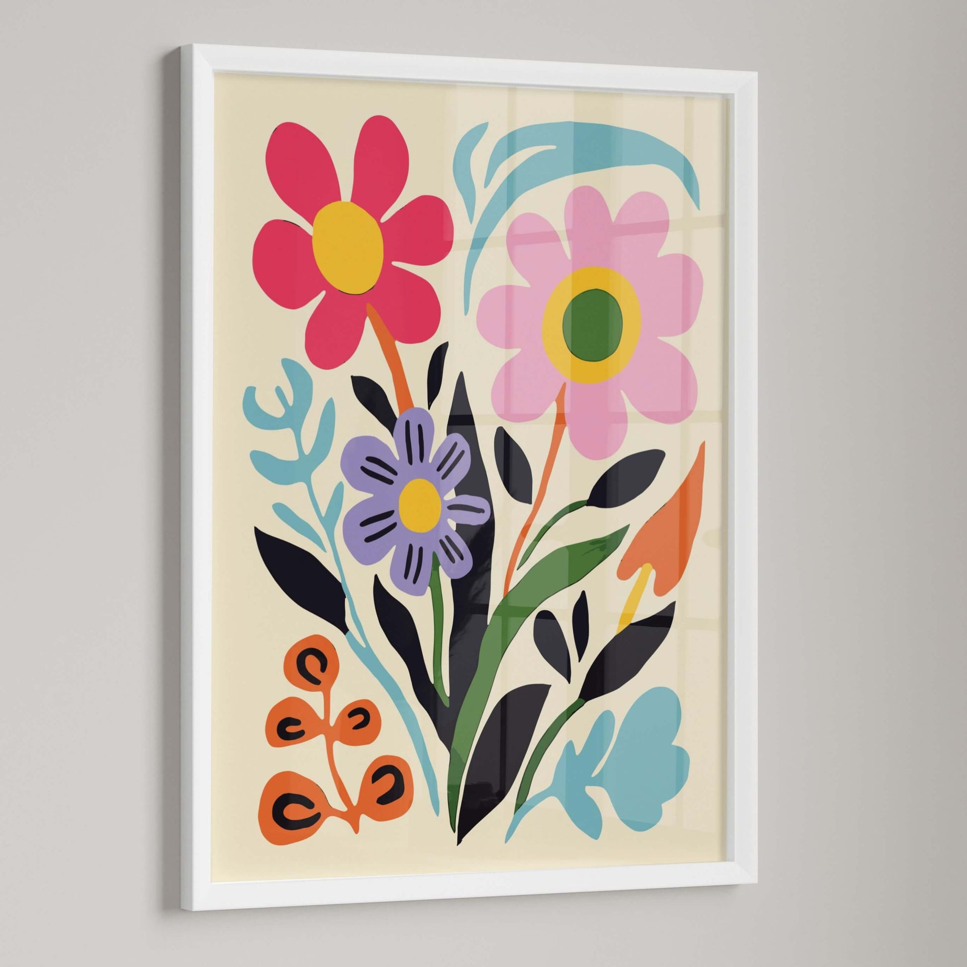 Close-up of the Bloom Joy abstract floral print showcasing vivid details and bold colors.
