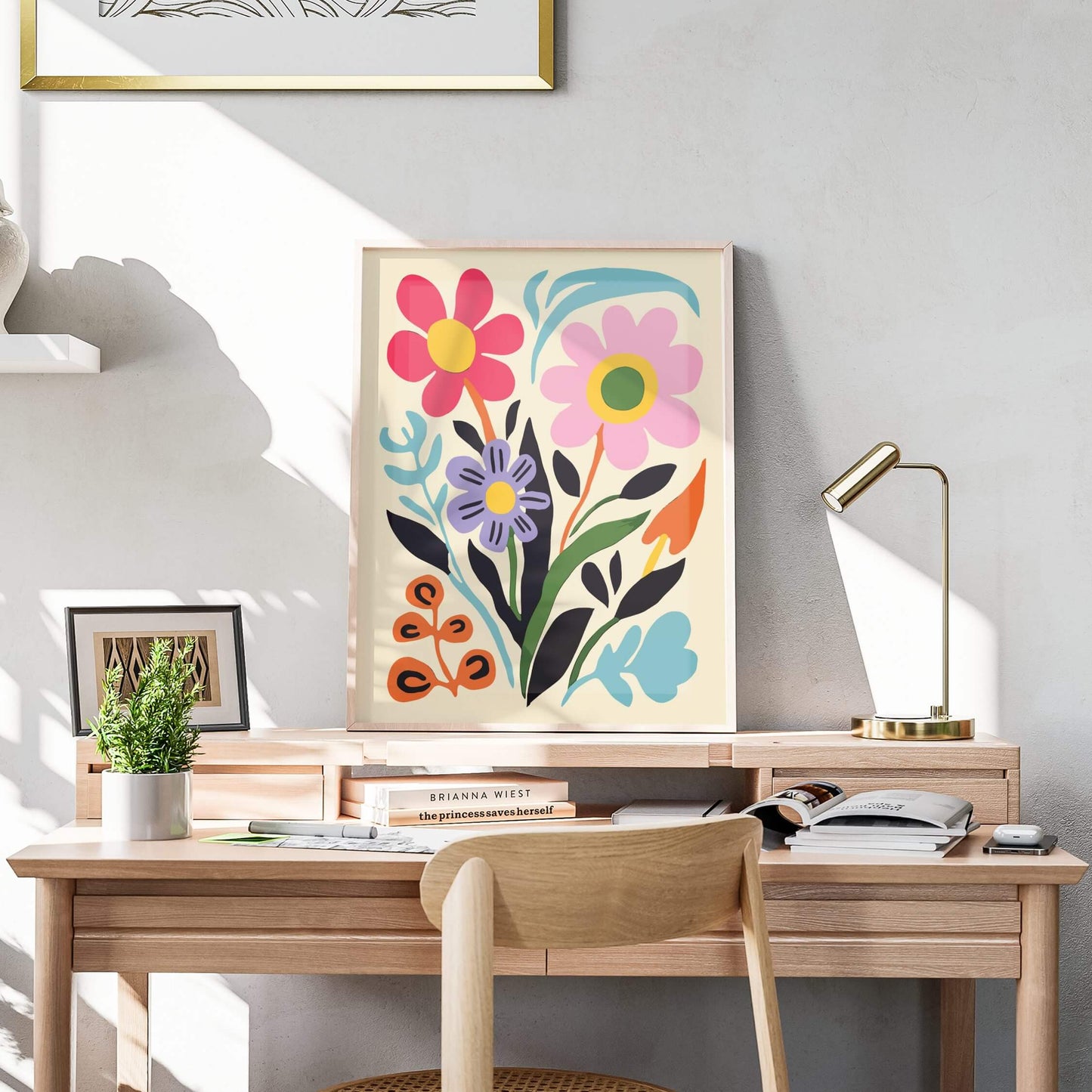 Bloom Joy Print elegantly framed, displayed in a minimalist setting with soft natural lighting.
