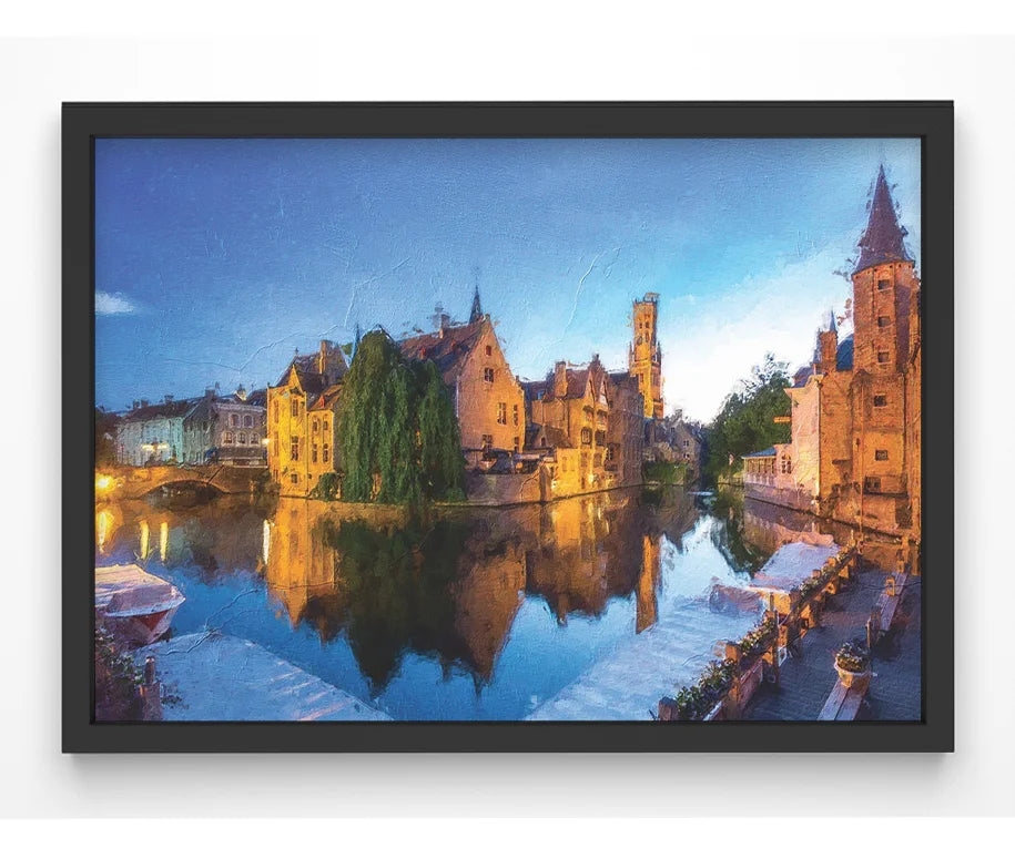Stylized canal cityscape wall art print

