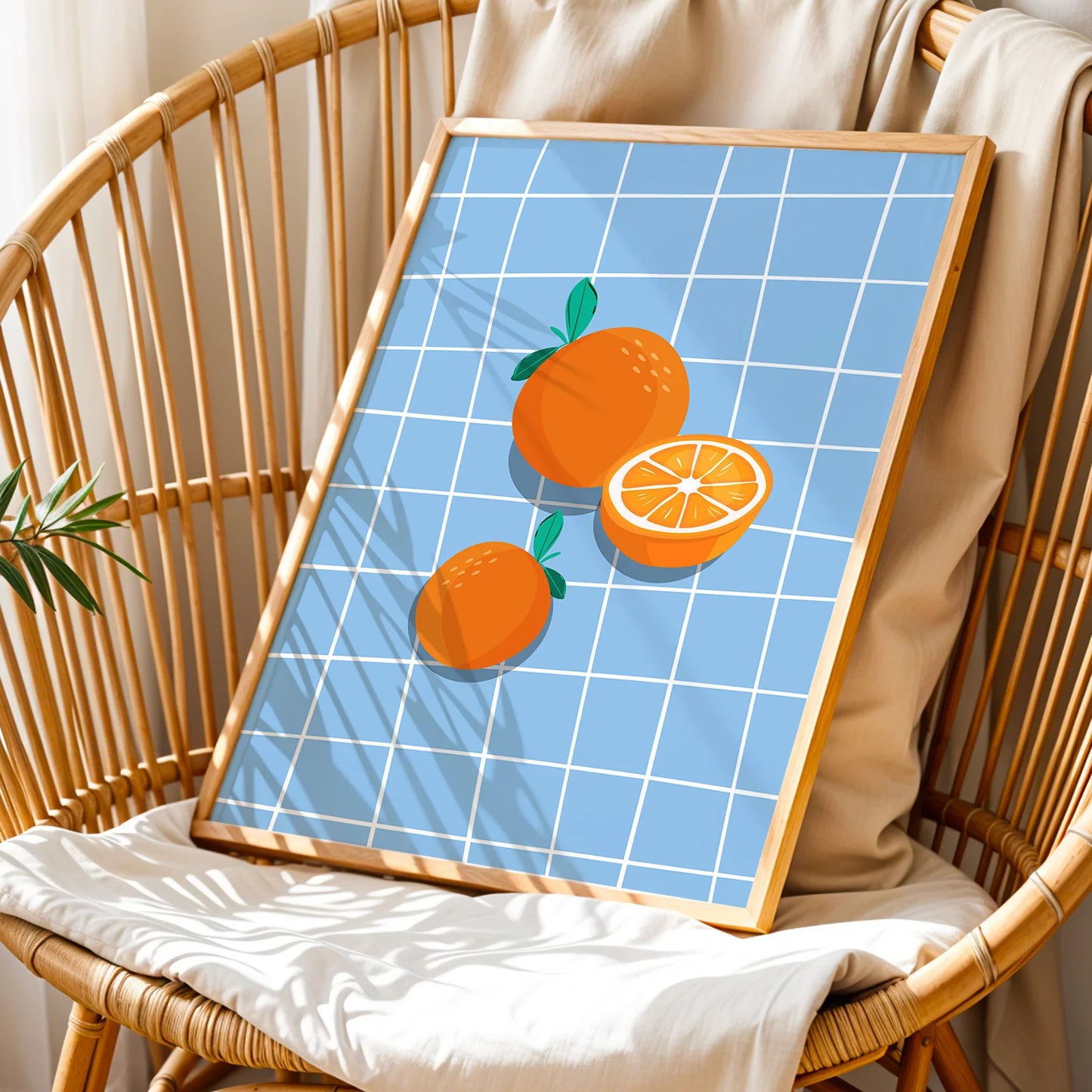 Modern illustrative orange art print with vibrant citrus colors.