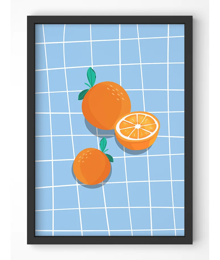 Flat lay orange illustration art print with a playful design.