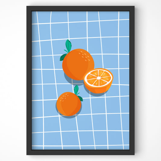 Flat lay orange illustration art print with a playful design.