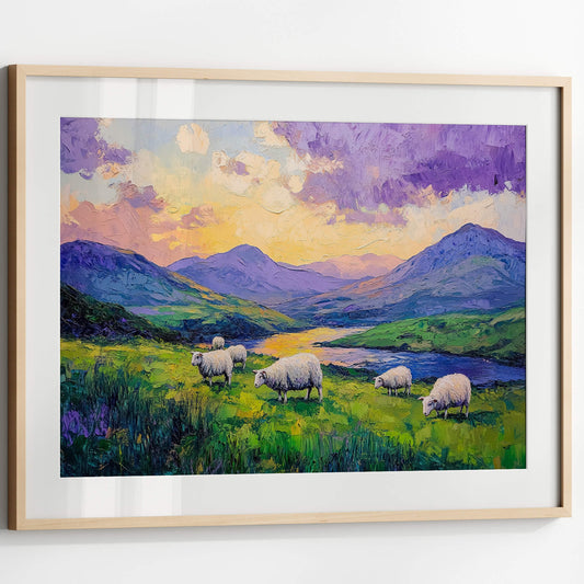 Premium print of a Connemara-inspired countryside scene with a golden sky