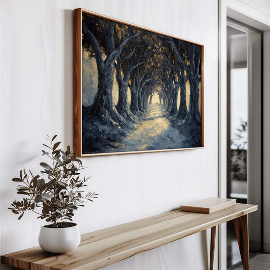 Elegant and detailed wall art print inspired by the Dark Hedges.