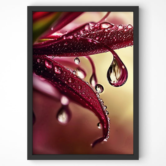 Dew-Draped Petal Wall Art Print – A stunning close-up of a flower petal with delicate water droplets, perfect for botanical-inspired home decor.