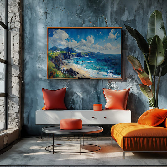 A bold and textured painting-style print of Ireland’s famous western coast.