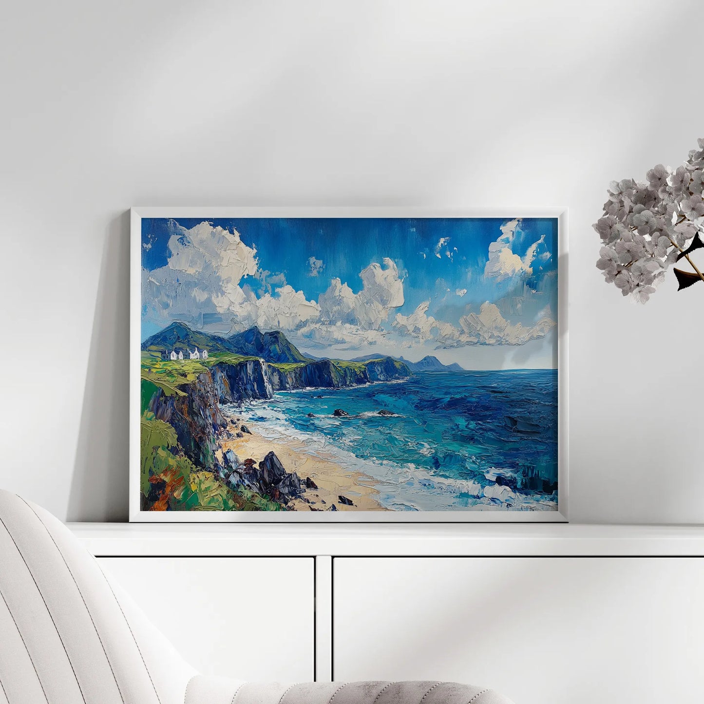 Expressive brushstrokes bring this Dingle-inspired landscape print to life.