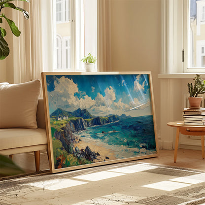 Stunning Irish coastline artwork capturing the beauty of Dingle’s cliffs and ocean.