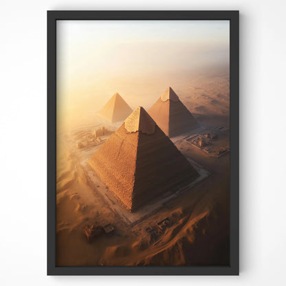Aerial view of the Egyptian pyramids at sunrise, premium travel wall art by Artspot Ireland.