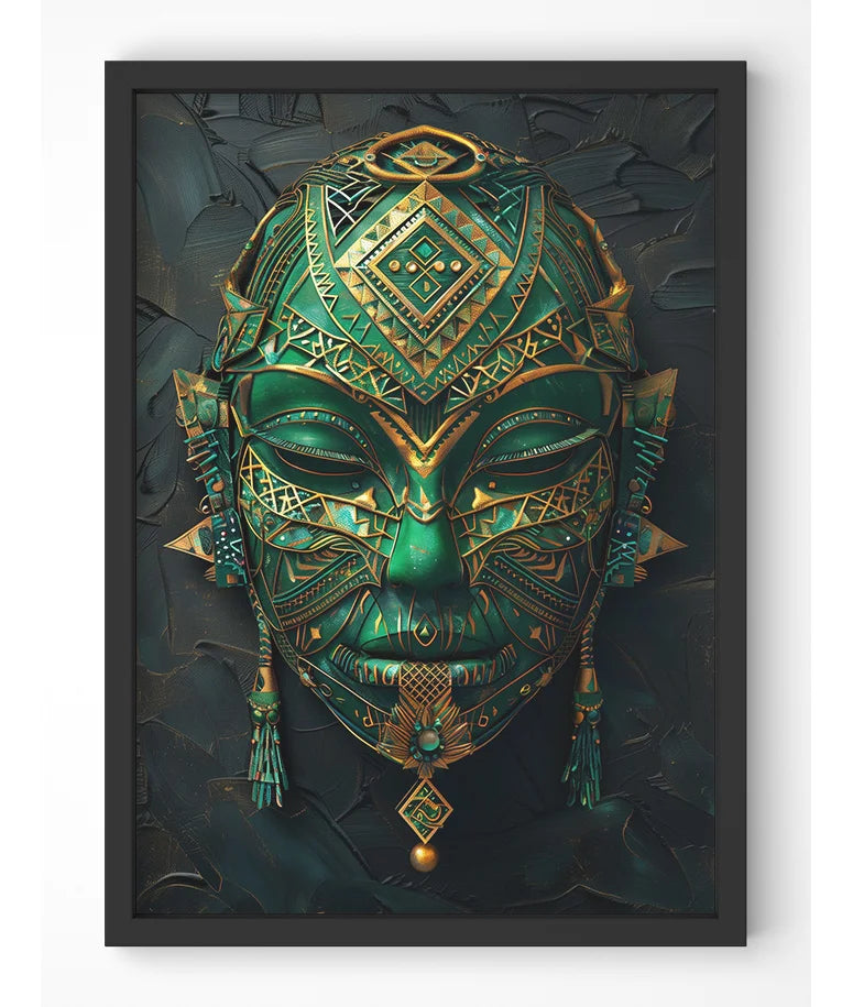 Ornate emerald and gold mask art print