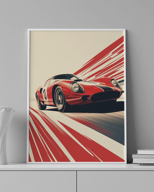 Ferrari 250 GTO wall art featuring a red classic racing car in motion.