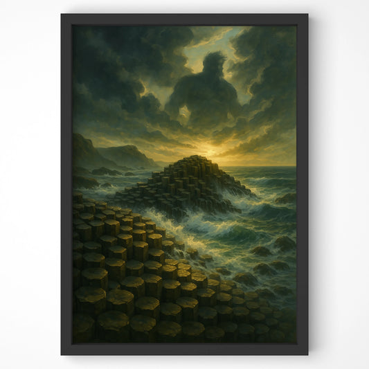Full-bleed version of the print with black frame, showing rich detail and texture.

