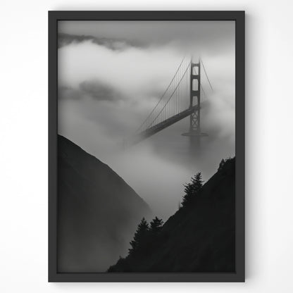 Golden Gate Bridge shrouded in mist, ideal San Francisco travel wall art for Irish homes