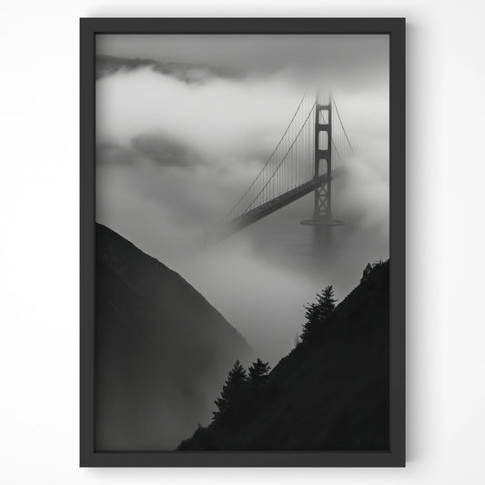 Golden Gate Bridge shrouded in mist, ideal San Francisco travel wall art for Irish homes