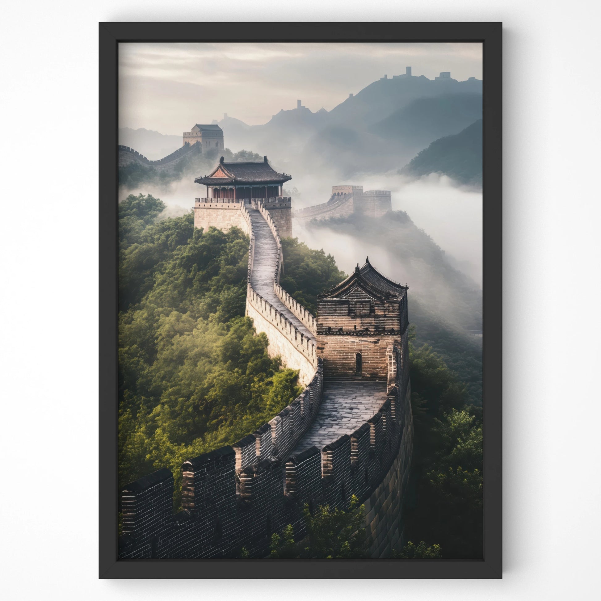 Misty morning view of the Great Wall of China, perfect travel wall art for Irish homes