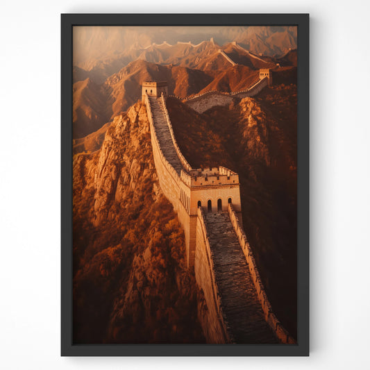 Close-up of a premium Great Wall travel print in a modern black frame