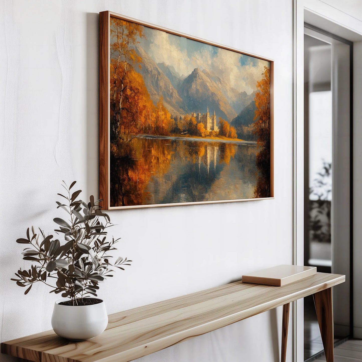 Atmospheric and dramatic landscape print featuring Kylemore Abbey and mountains.
