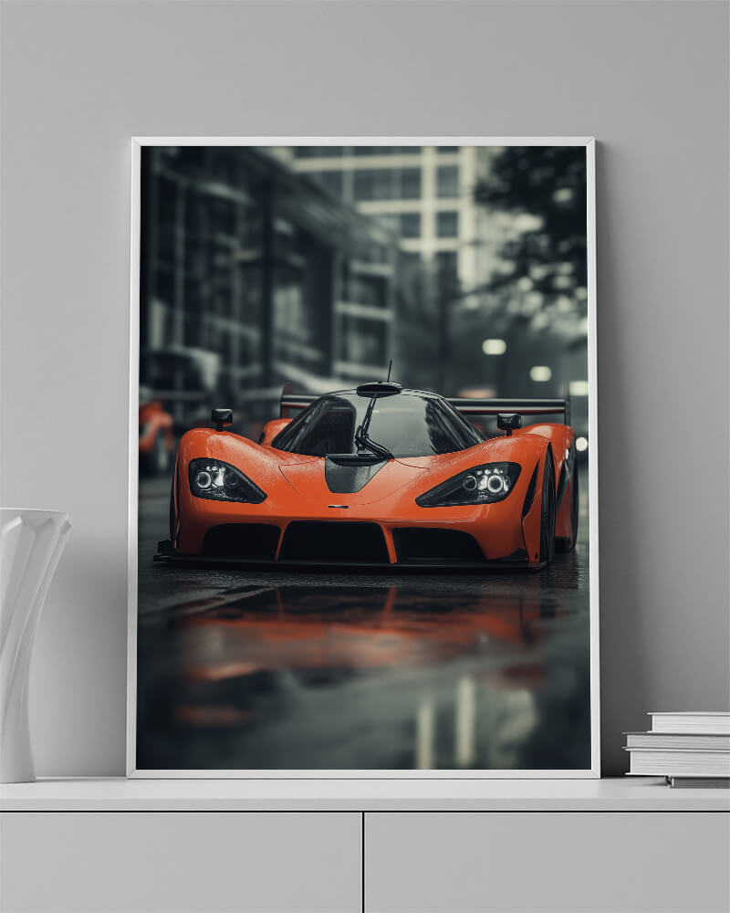 McLaren F1 GTR wall art print in bold orange livery