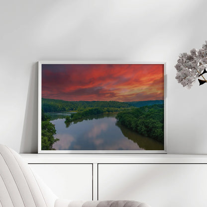 Sunrise River Framed Print hanging in the Hallway