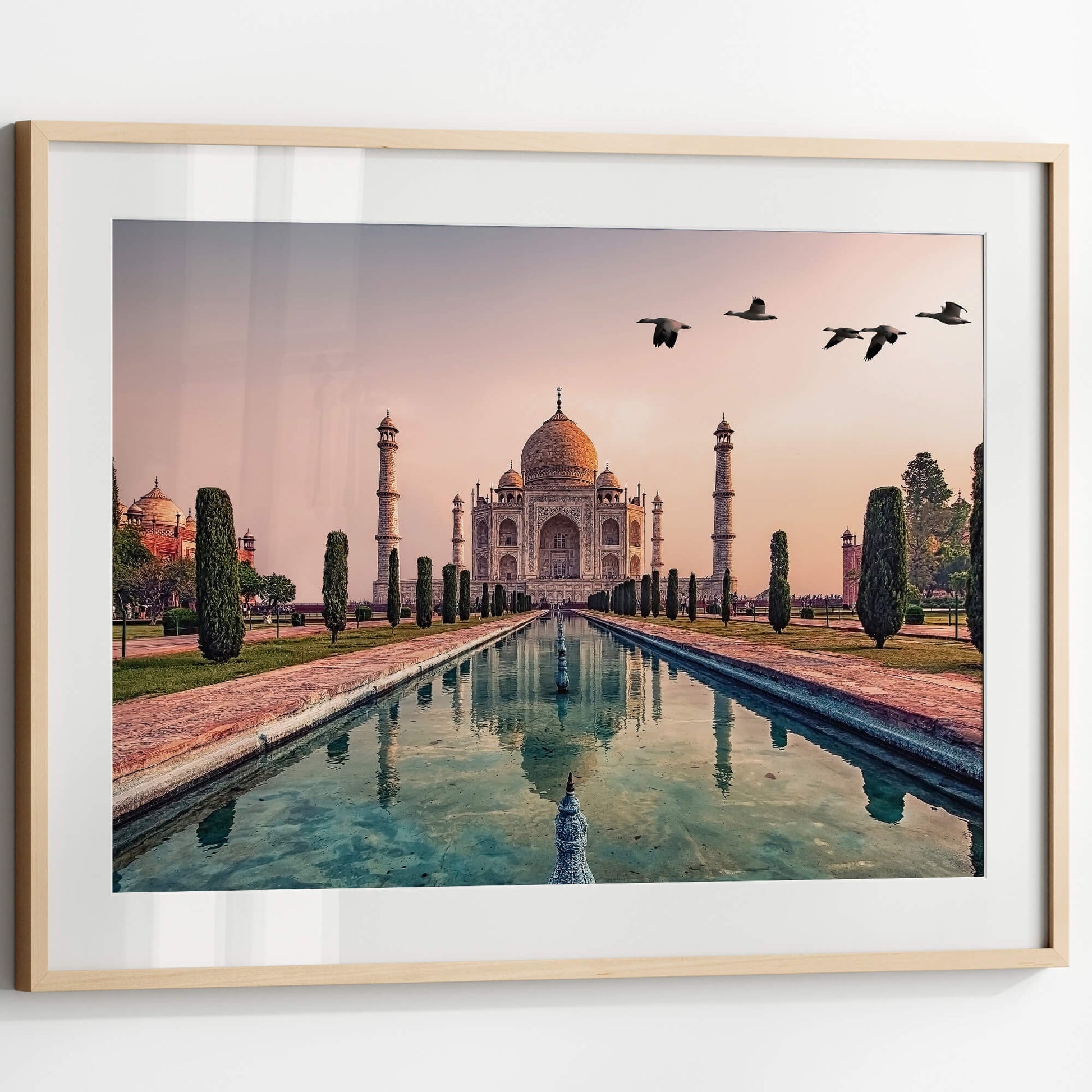 A close-up of the framed Taj Mahal print, showcasing fine details and vibrant colors.