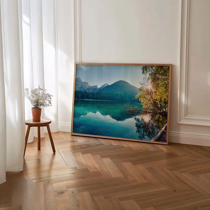 A minimalist interior featuring the Tranquil Lake print, enhancing the room with its calming presence.