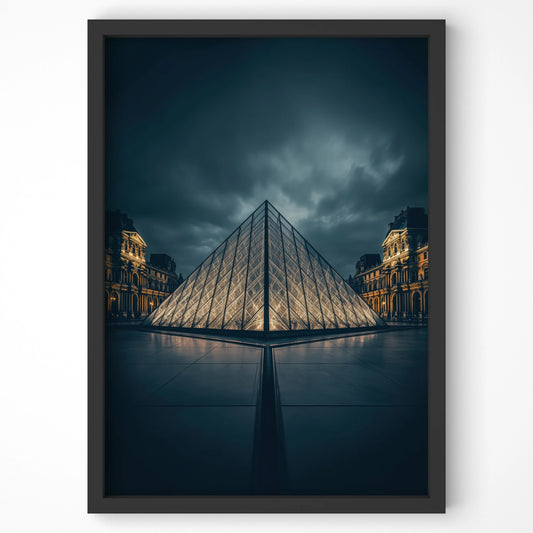 Illuminated Louvre Pyramid at night, travel wall art print by Artspot.