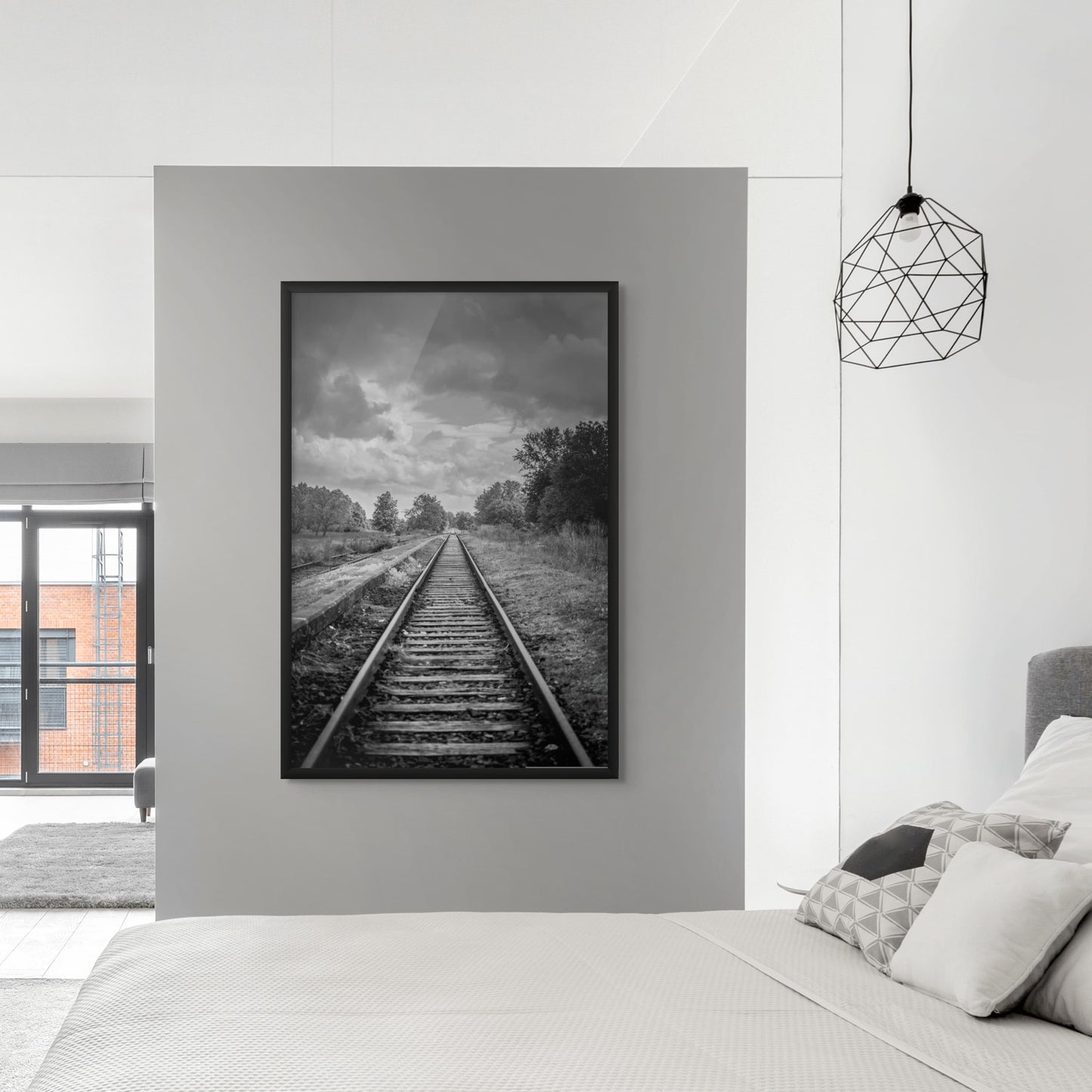 Monochrome train track landscape photo