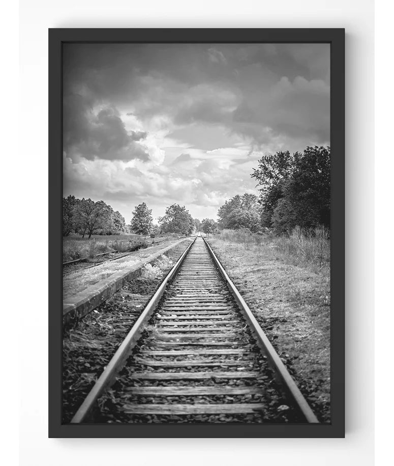 Black and white railroad track art print