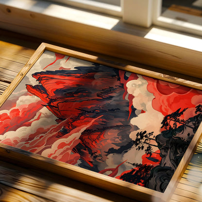 Dramatic Asian-inspired mountain scene print