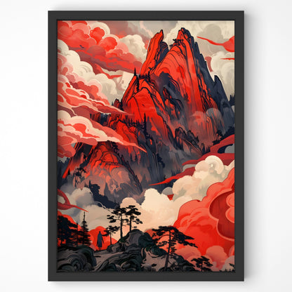 Vibrant red mountain landscape art print