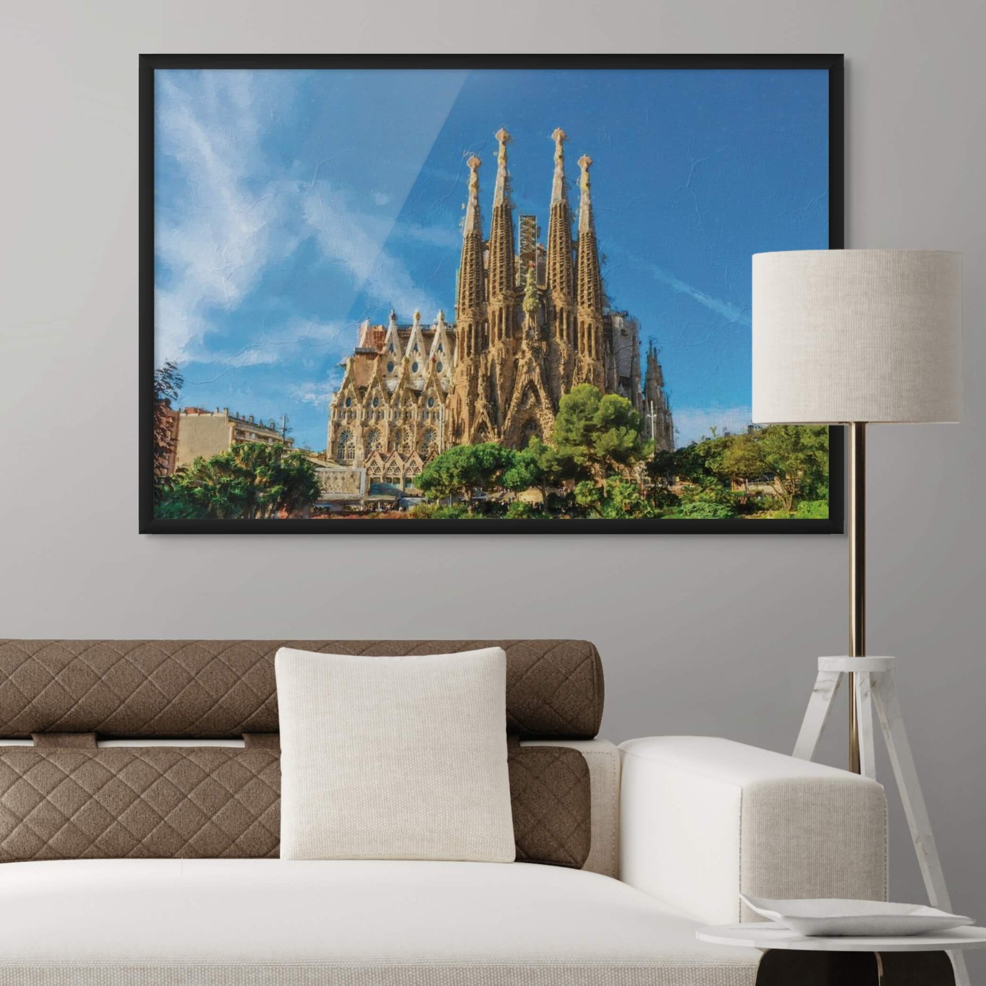 Iconic Sagrada Família architecture print featuring tall spires