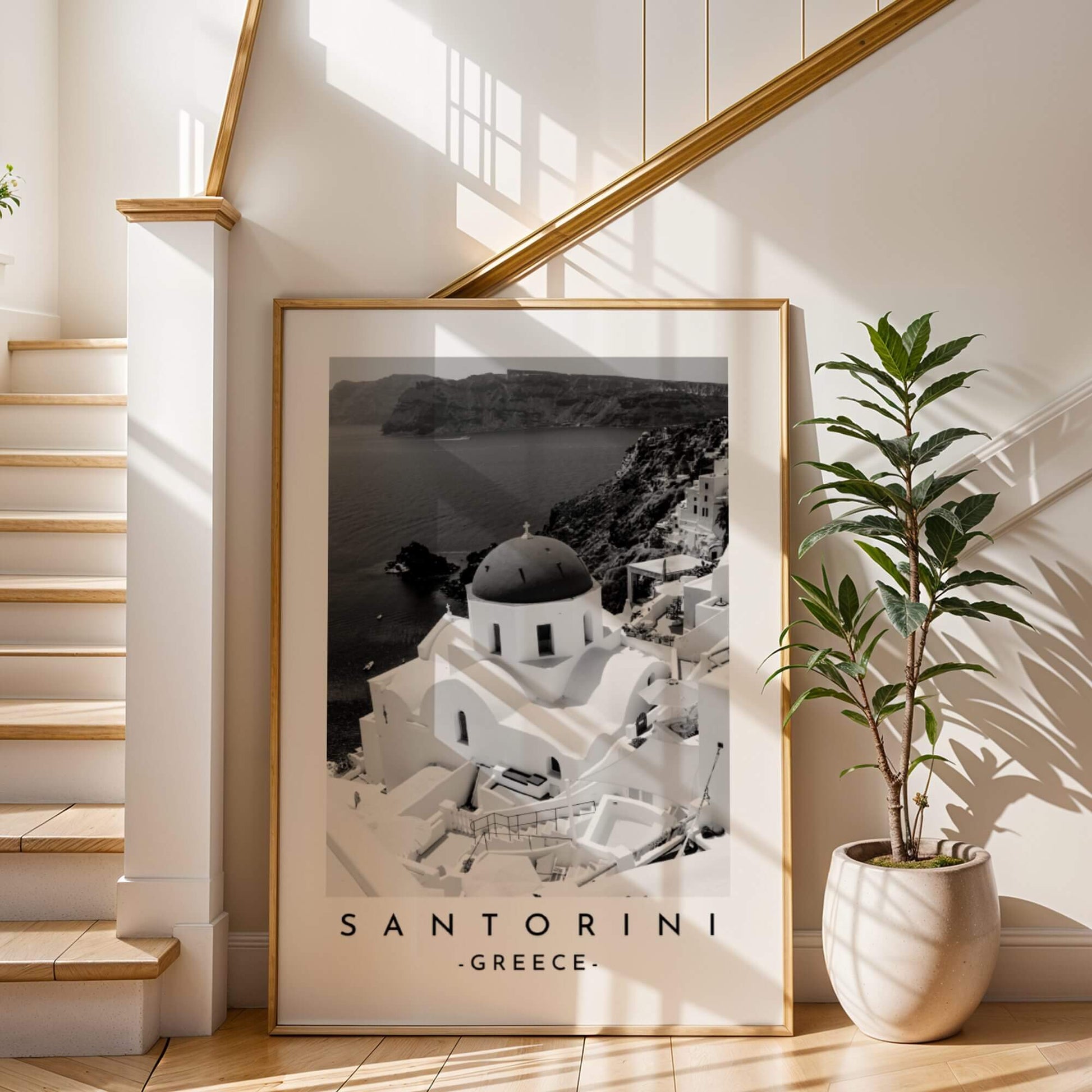 Vintage-style photograph of a whitewashed church in Santorini, capturing the essence of Greek architecture.

