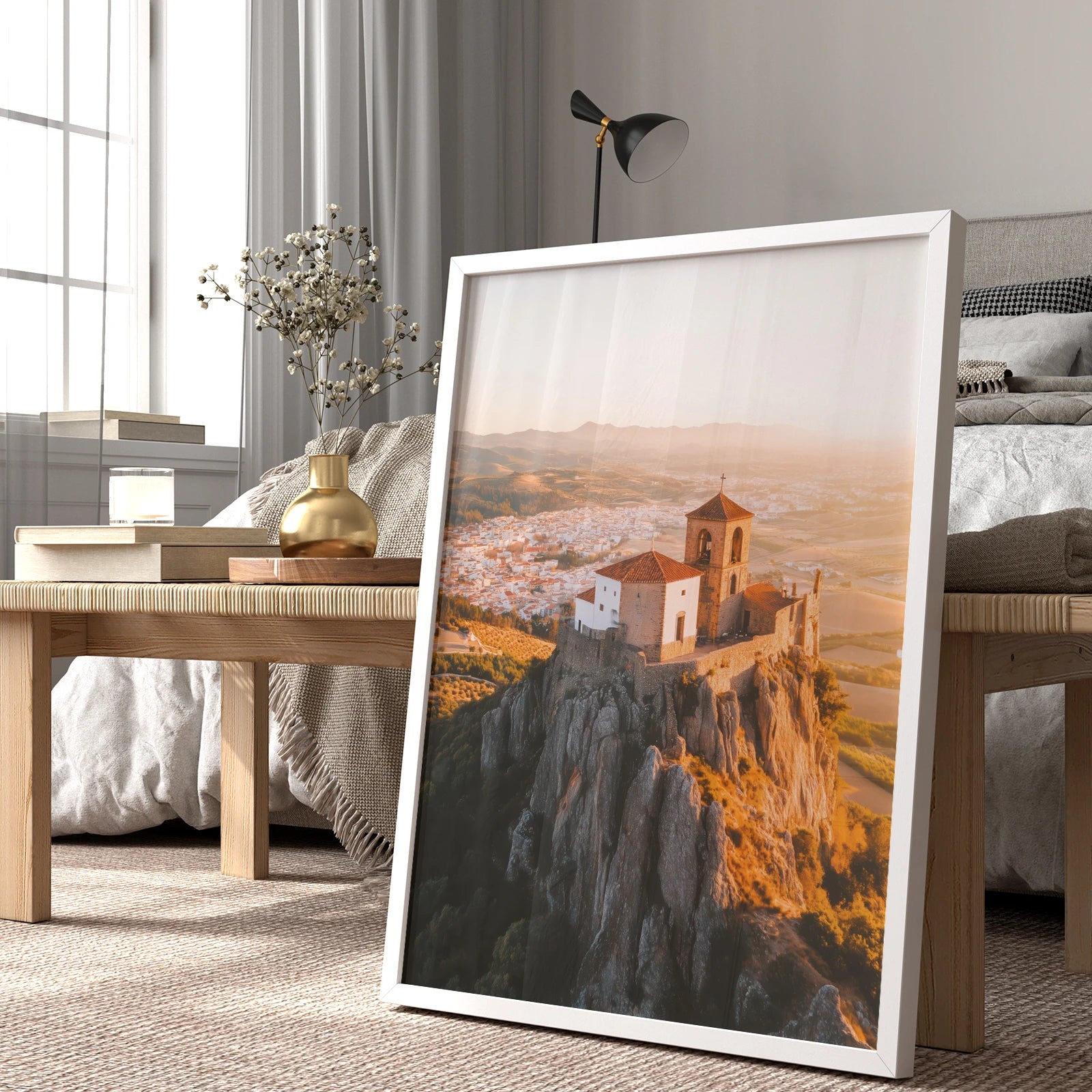 Aerial view of a Spanish hilltop sanctuary and village, travel wall print