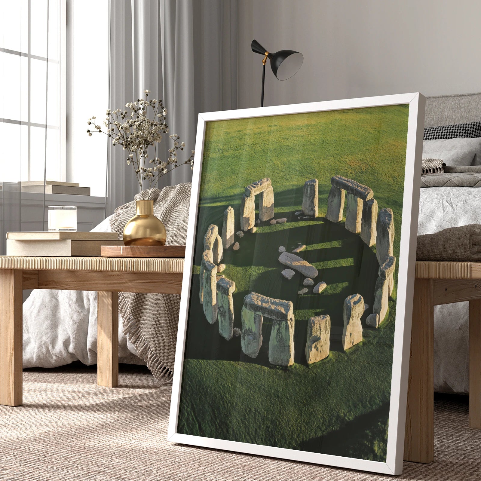 Sunlit ancient stone circle at Stonehenge, perfect travel wall art print
