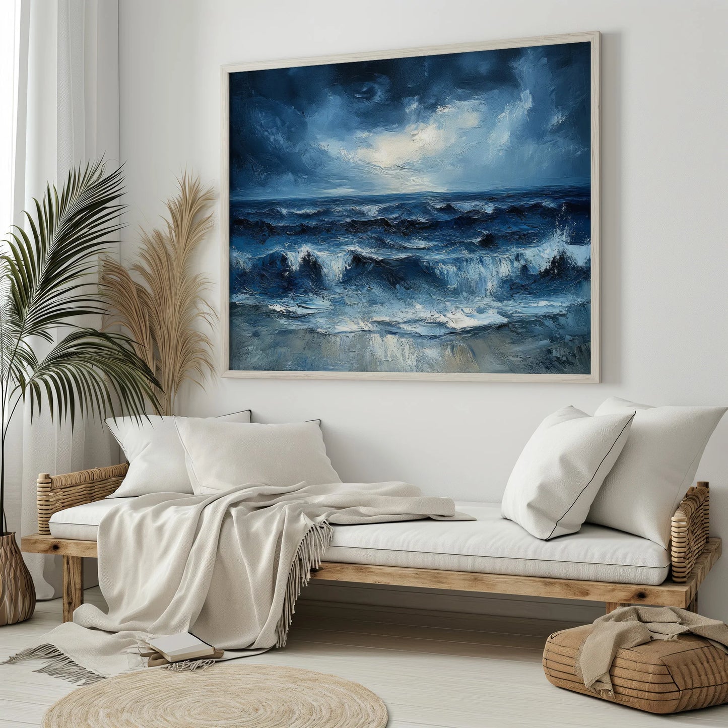 Stormy Atlantic Print featuring dramatic ocean waves under a moody sky.
