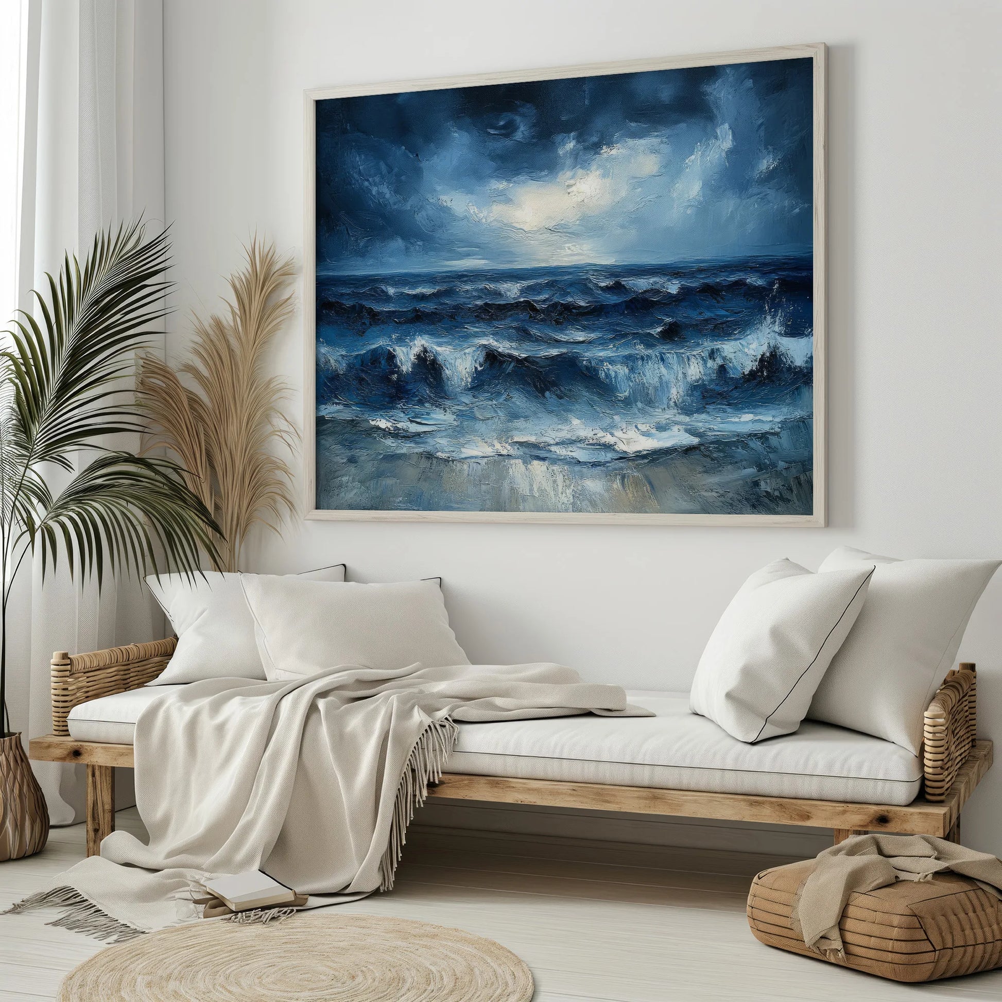 Stormy Atlantic Print featuring dramatic ocean waves under a moody sky.
