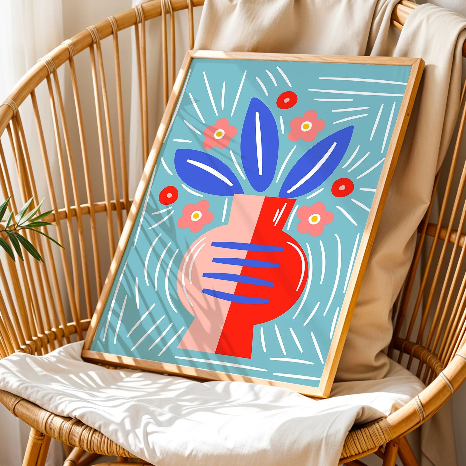 Contemporary floral art print with bold colors and graphic style.