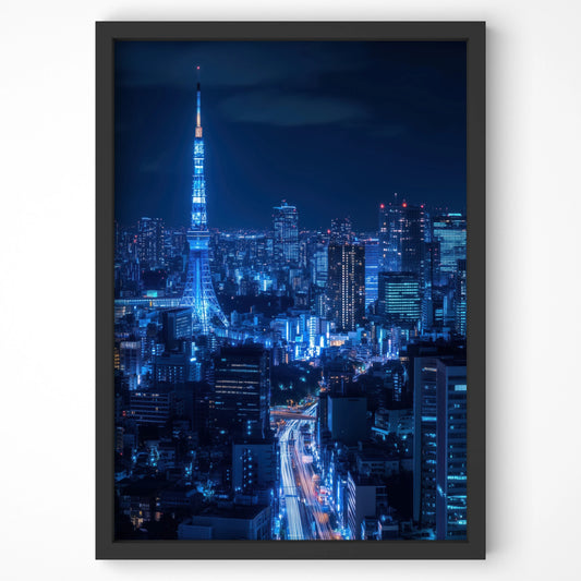 Nighttime Tokyo skyline featuring Tokyo Tower, travel wall art print by Artspot.