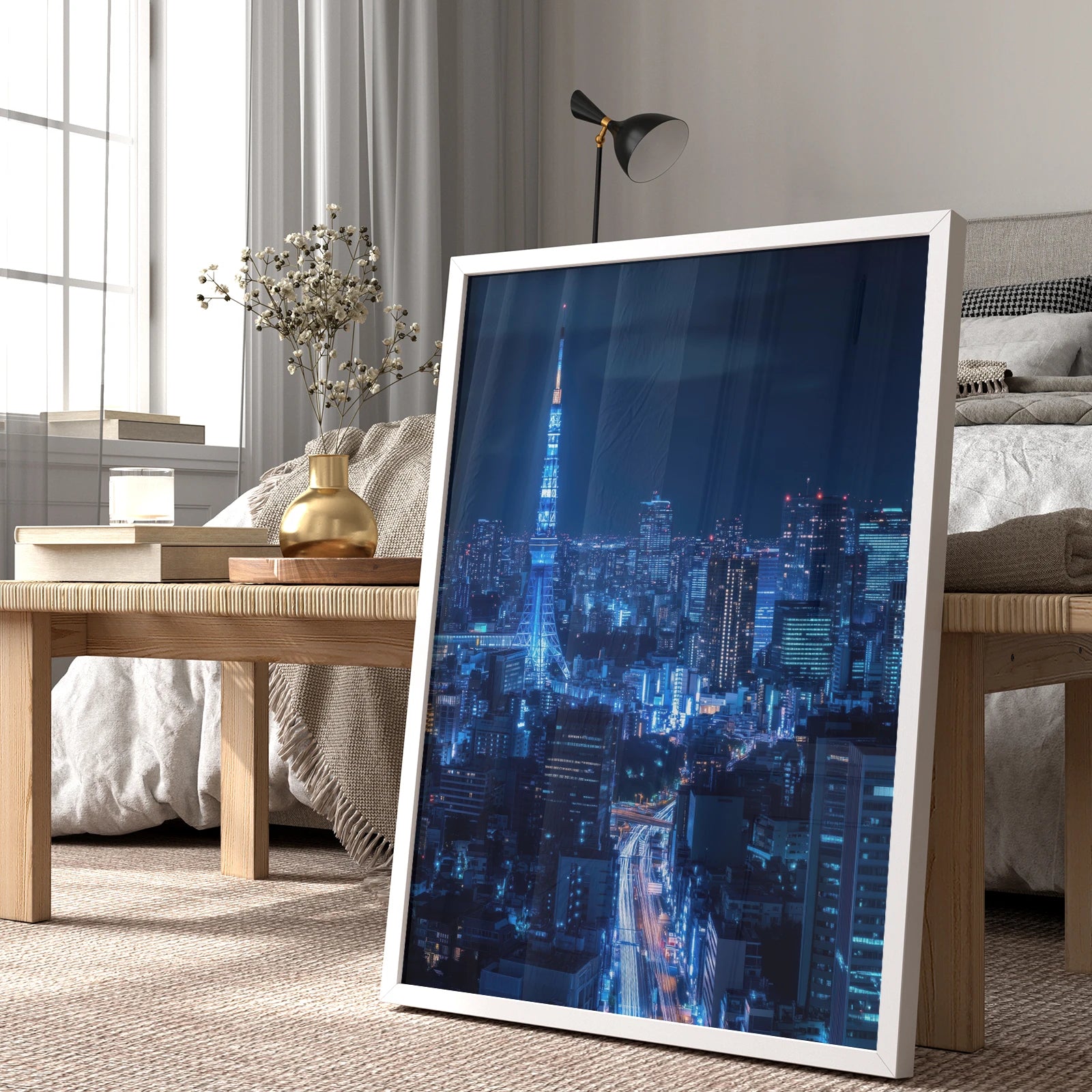  Illuminated Tokyo Tower surrounded by city lights, perfect for travel-inspired home décor.